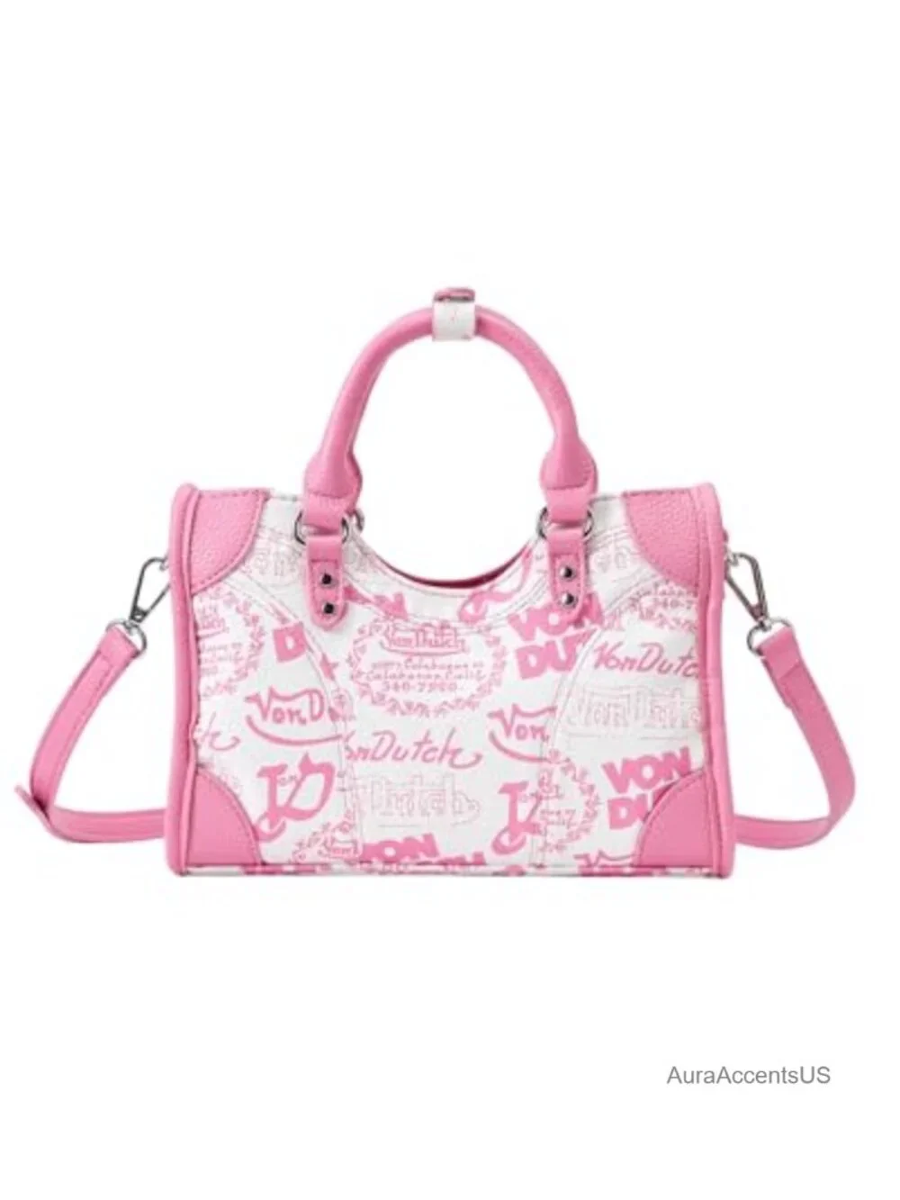 Vegan Leather Satchel Handbag with Top Handle & Crossbody Strap